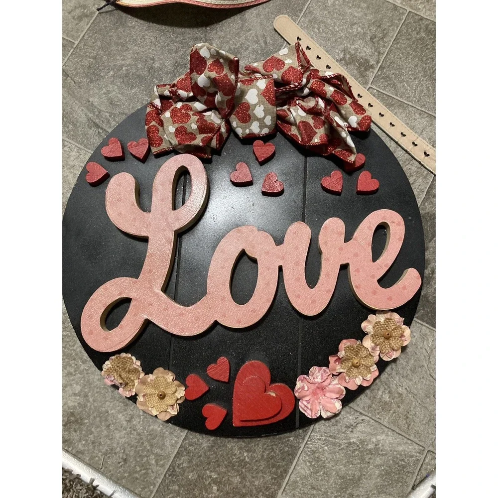 3D Love Front Door Wreath Porch Wallway Decor, Wooden Boho Handmade 16